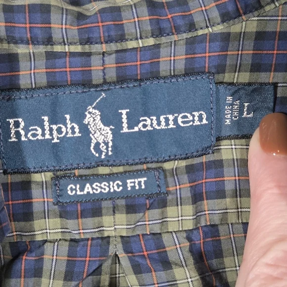 Ralph Lauren Men’s Green Navy Plaid Button Up Long Sleeve Shirt Size Large - Picture 9 of 11